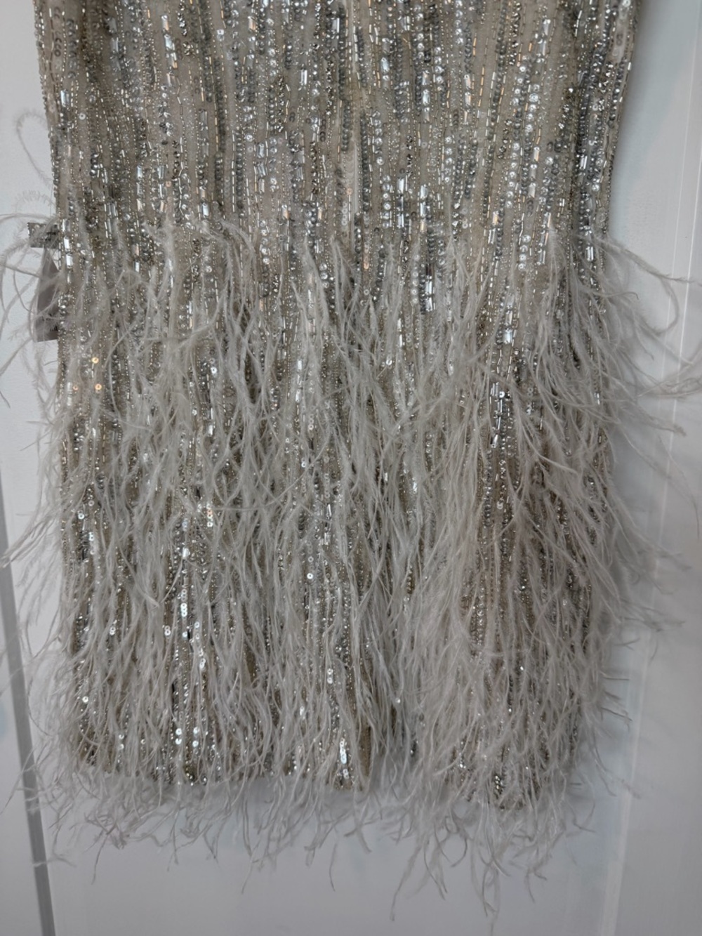 NWT NADINE MERABI Christy Silver Sequin & Feather Mini Dress - Picture 13 of 16